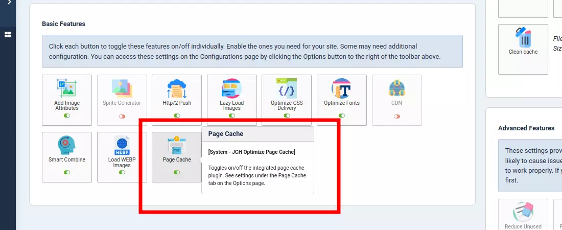 Integrated page cache button