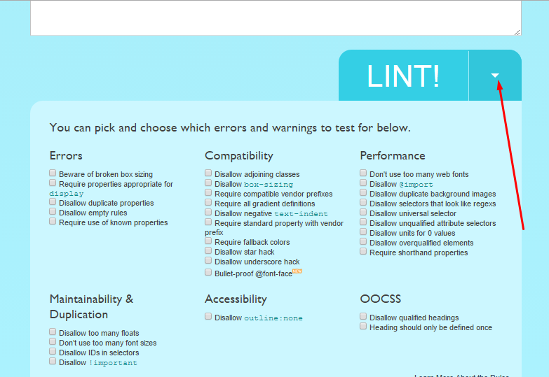 CSS Lint configurations