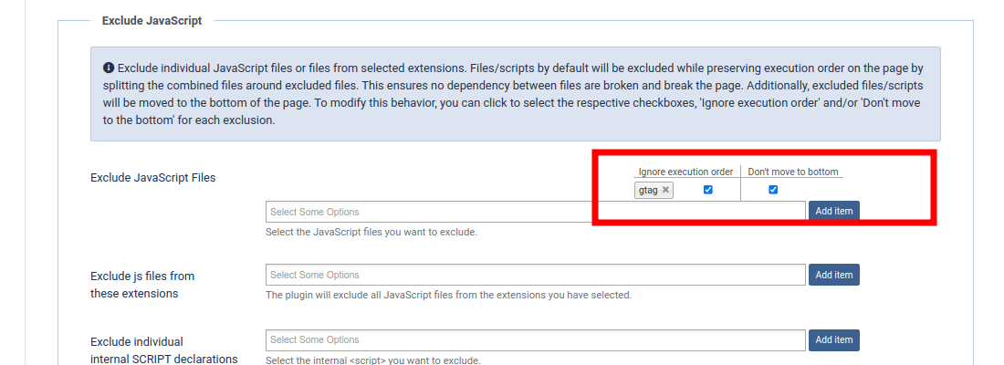 Exclude javascript ignoring execution order