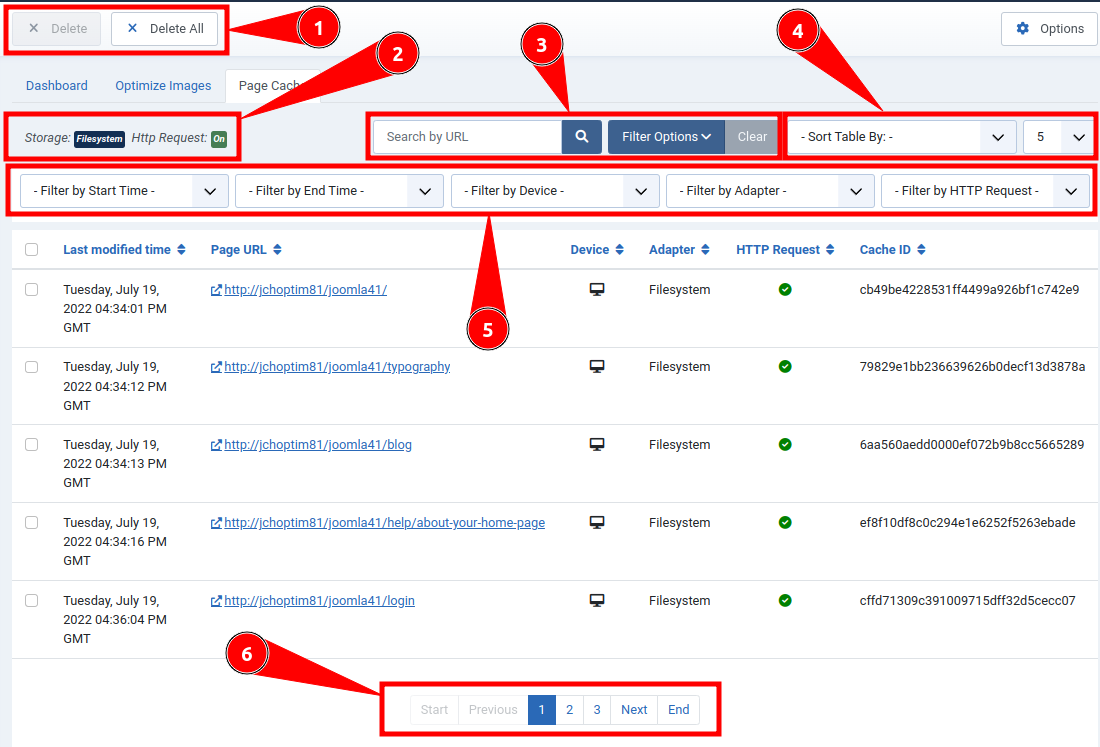 Page Cache Tab