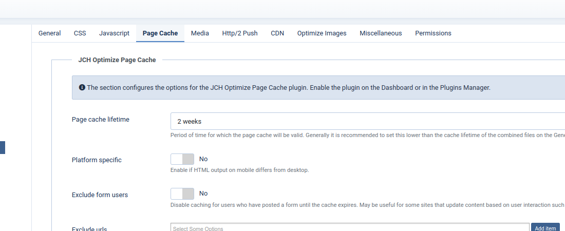 Page Cache Settings