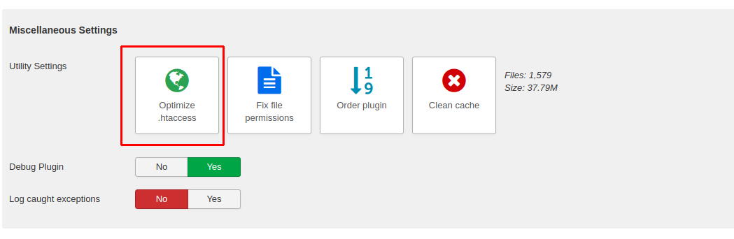 Optimize .htaccess button